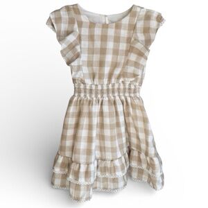 Rare Editions Girls Gingham Dress Size 5 Neutral Plaid Ruffle